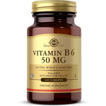 Solgar Vitamin B6 50mg 100 Tablets amber glass bottle front view for energy metabolism support