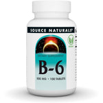 Source Naturals Vitamin B6 500mg front view showing authentic imported label for cellular energy support.