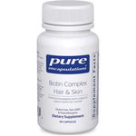 Pure Encapsulations Biotin Complex Hair And Skin Support 60 capsules front view bottle showing premium supplement label for biotin absorption.