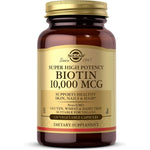 Solgar Super High Potency Biotin 10000 mcg 120 vegetable capsules front view bottle