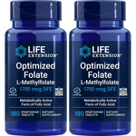Life Extension Optimized Folate 1700mcg DFE active 5-MTHF 180 vegetarian tablets front view bottle packaging