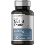 Horbäach Methyl Folate 400 Micrograms supplement bottle front view for premium Vitamin B9 intake.