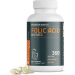 Bronson Folic Acid 800mcg 360 mini vegetarian tablets front bottle view