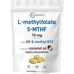 Micro Ingredients L Methylfolate 15mg front packaging view showing 240 softgels count