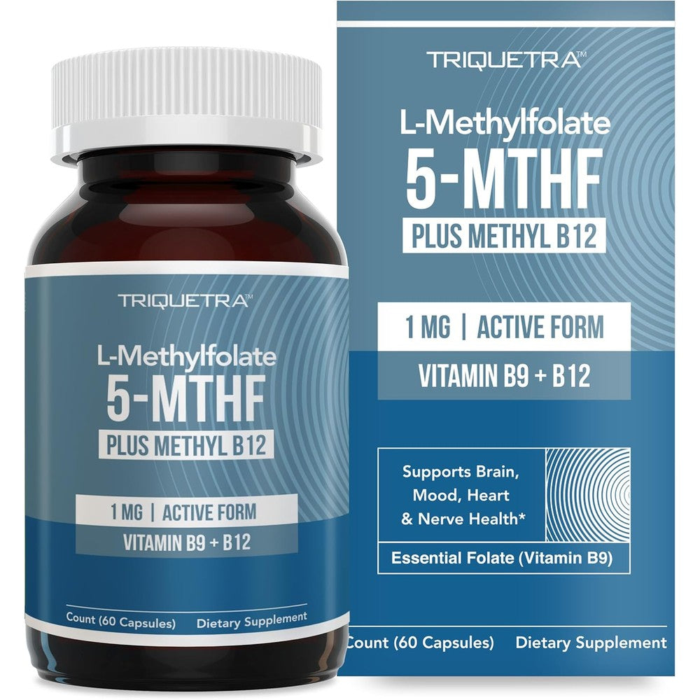 Triquetra Health L-Methylfolate 1000 mcg bottle front view showing active 5-MTHF dietary supplement