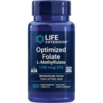 Life Extension Optimized Folate 1700 mcg front view bottle of vitamin b9 supplement