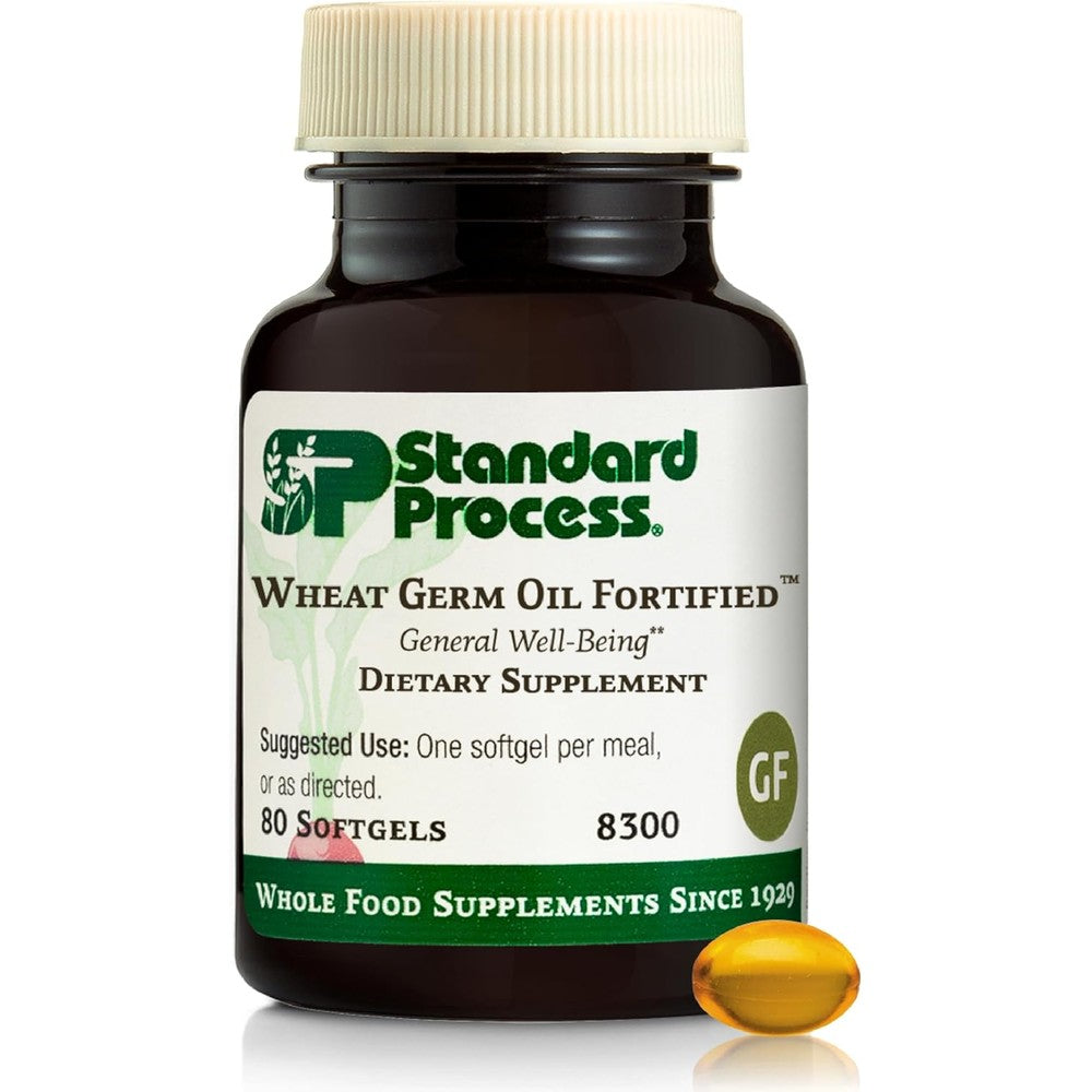 Standard Process Wheat Germ Oil Fortified 80 softgels bottle front view for immune support