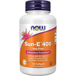 NOW Foods Sun E 400 IU Vitamin E front bottle view showing 120 softgels count.
