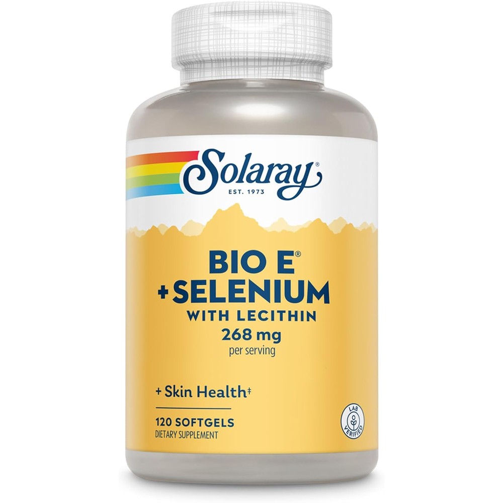 Solaray Bio E with Selenium 120 softgels front view bottle for antioxidant support