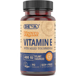 DEVA Vegan Vitamin E 400 IU 90 Capsules front view bottle showcasing plant source certification