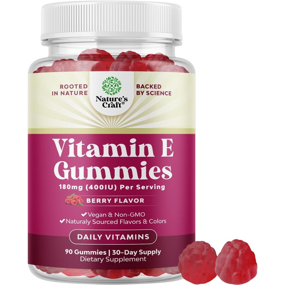 Natures Craft Vitamin E Gummies 90 Count front view bottle for imported skincare supplements in India