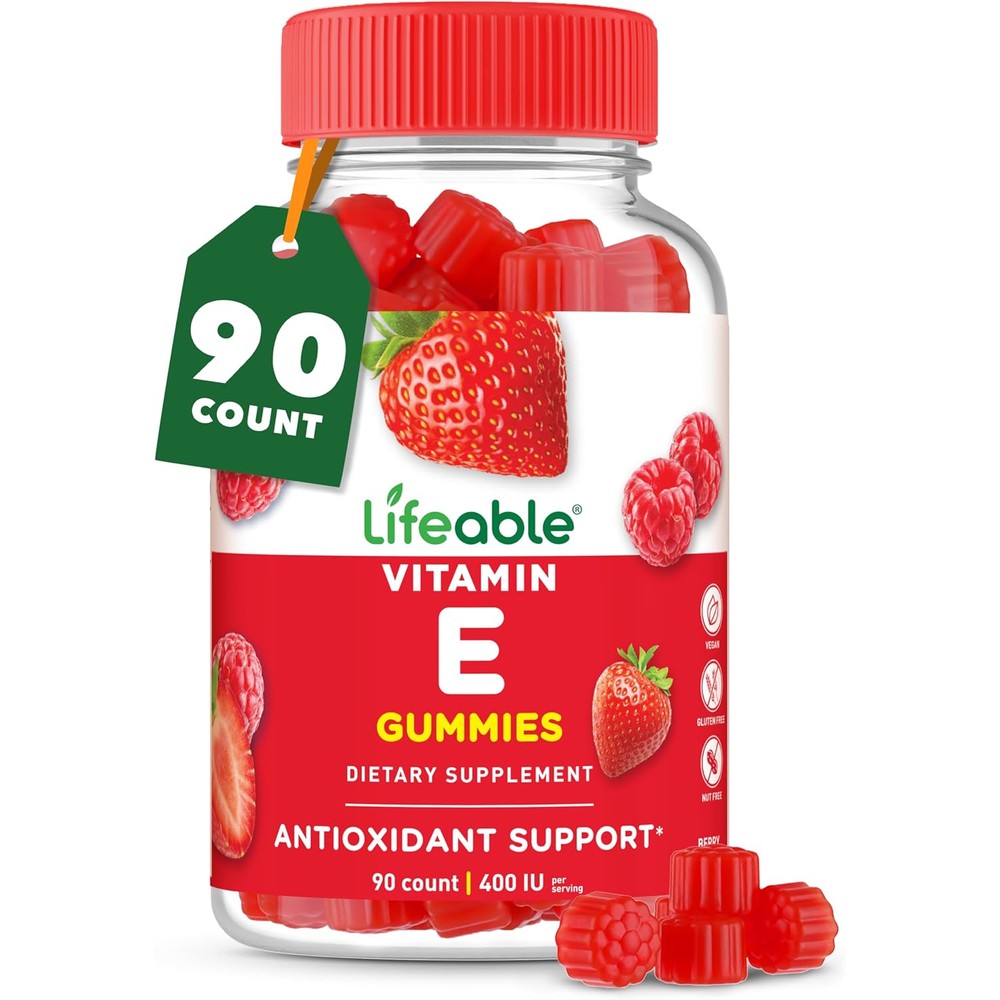 Lifeable Vitamin E Gummies 400 IU bottle front view for antioxidant support.