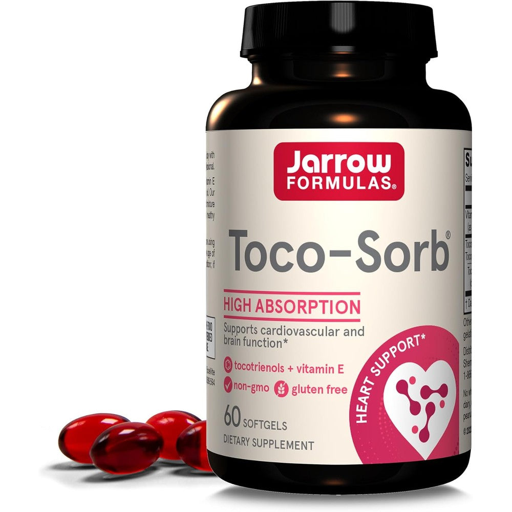 Jarrow Formulas Toco Sorb Vitamin E 60 softgels front bottle view for heart health support