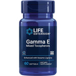 Life Extension Gamma E Mixed Tocopherols supplement front bottle view for antioxidant cellular support.