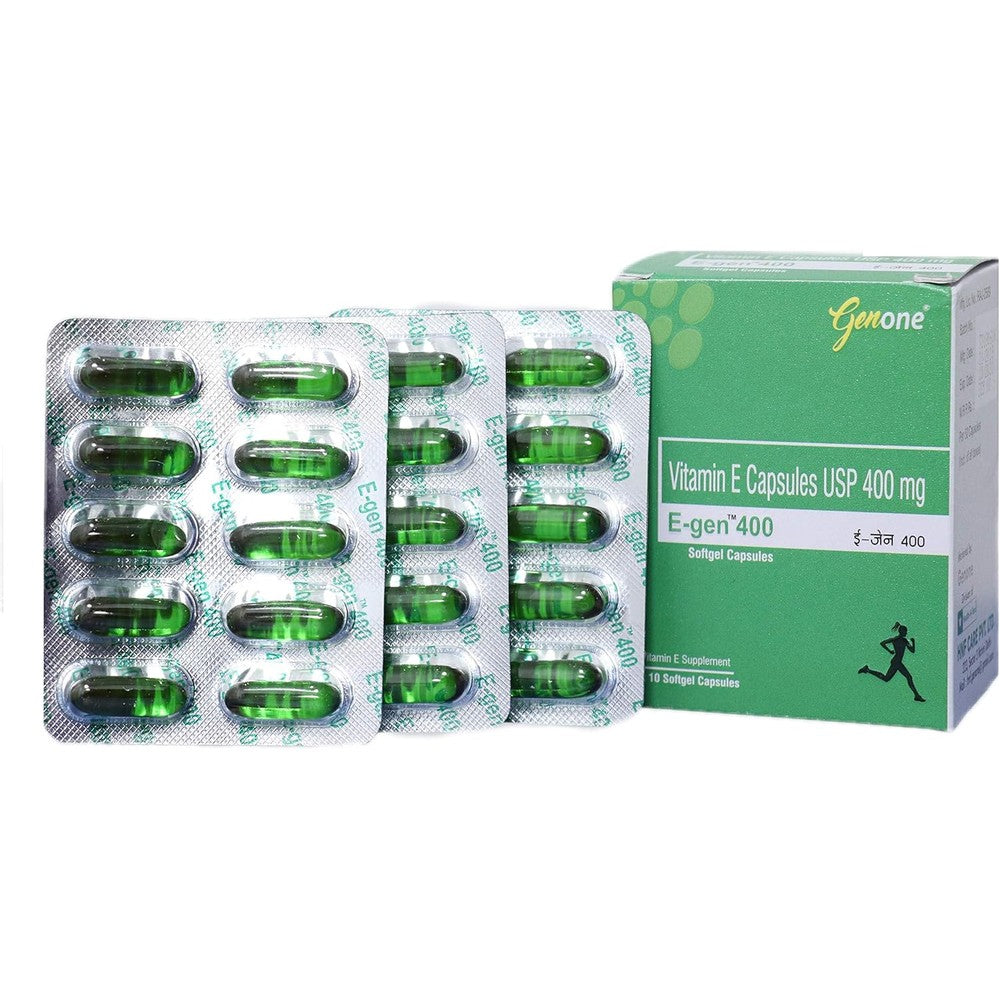 Genone E Gen 400 Vitamin E 30 capsules bottle front view showing product labeling