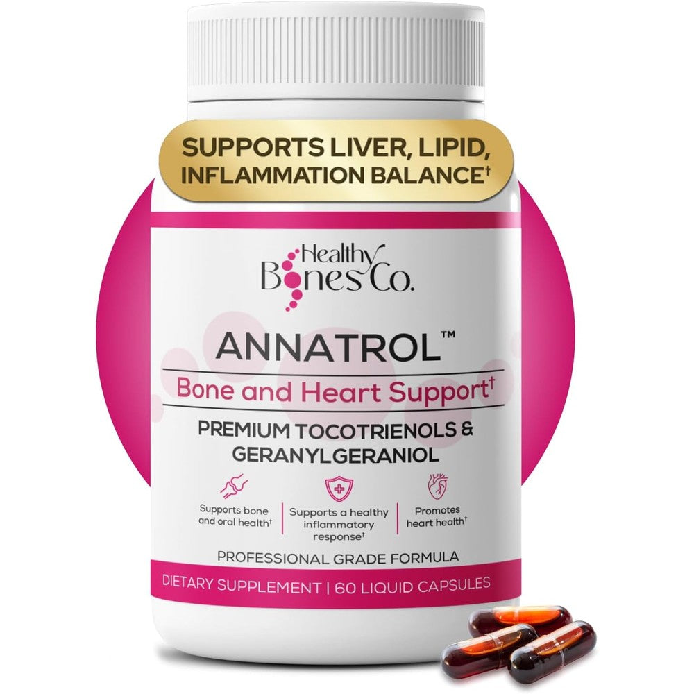 Healthy Bones Company Annatrol Bone and Heart Wellness 60 capsules front view bottle showing premium packaging.