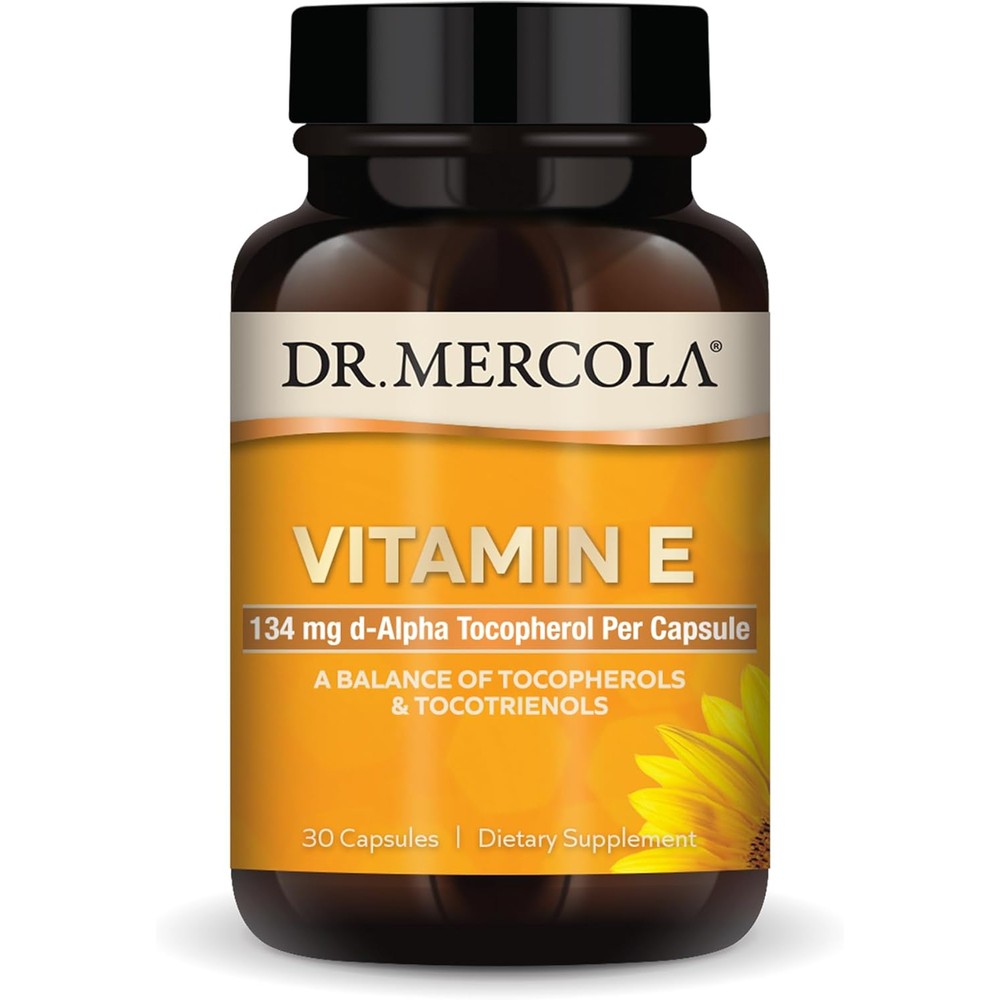 Dr. Mercola Vitamin E Blend 30 capsules front bottle view for authentic Indian imported skincare routine.