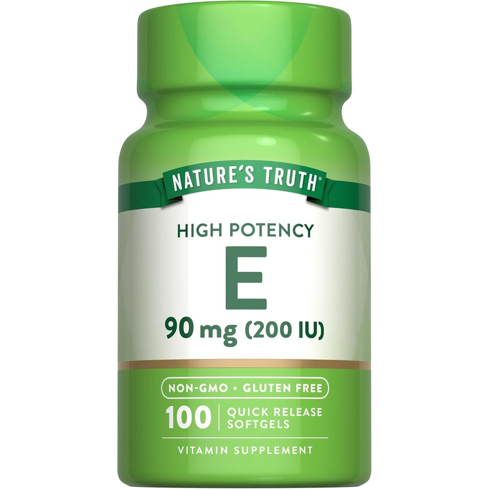 Nature's Truth Vitamin E 200 IU 100 softgels bottle front view highlighting antioxidant support