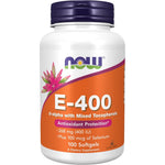 NOW Foods Vitamin E 400 IU Mixed Tocopherols and Selenium 100 Softgels bottle front view