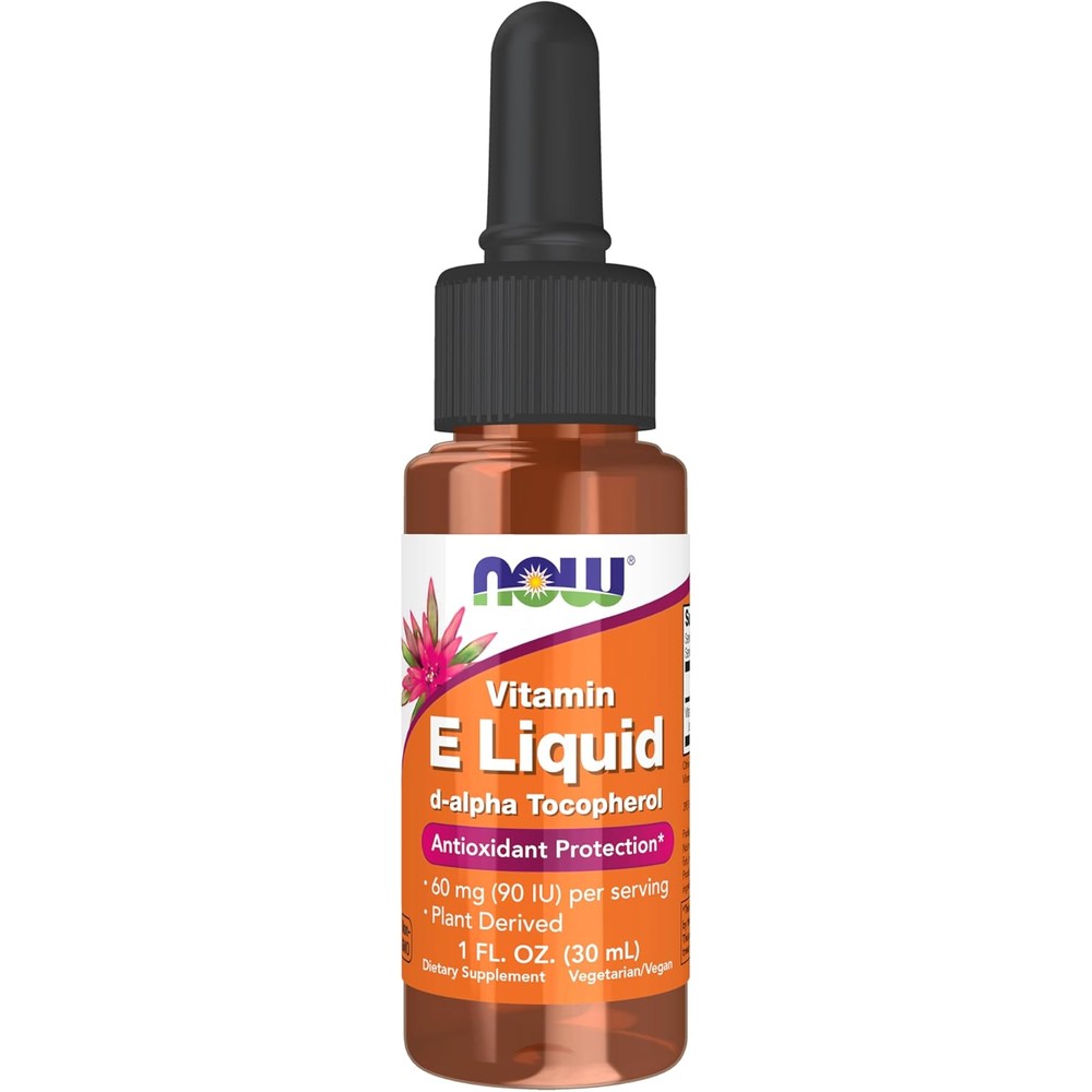 NOW Foods Natural Vitamin E Liquid front view bottle with dropper cap