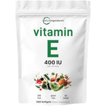 Micro Ingredients Vitamin E 400 IU 300 softgels pouch front view showing antioxidant support benefits