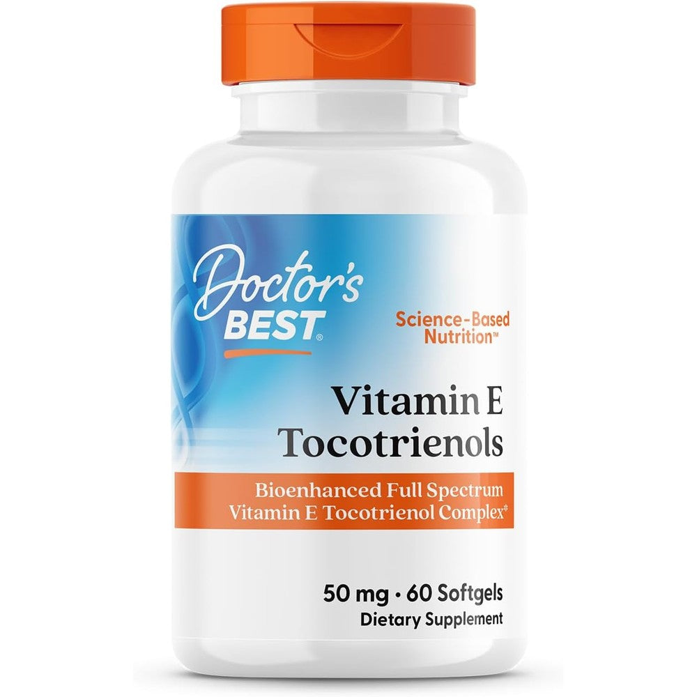 Doctor's Best Vitamin E Tocotrienols supplement front bottle view for daily antioxidant support
