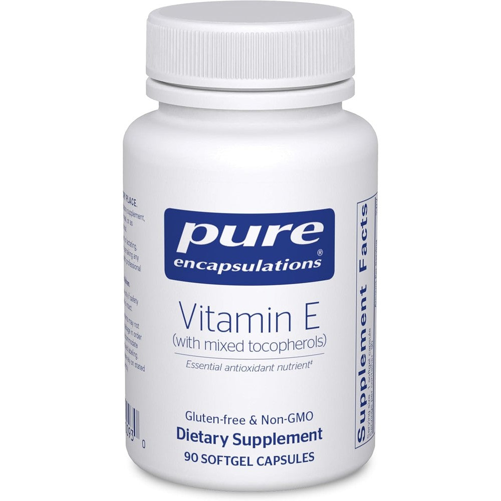 Pure Encapsulations Vitamin E mixed tocopherols 90 softgels front bottle view