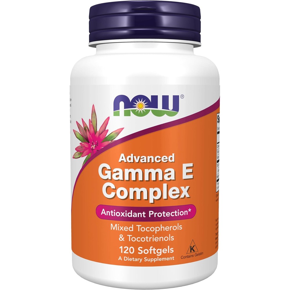NOW Foods Advanced Gamma E Complex 120 softgels front bottle view
