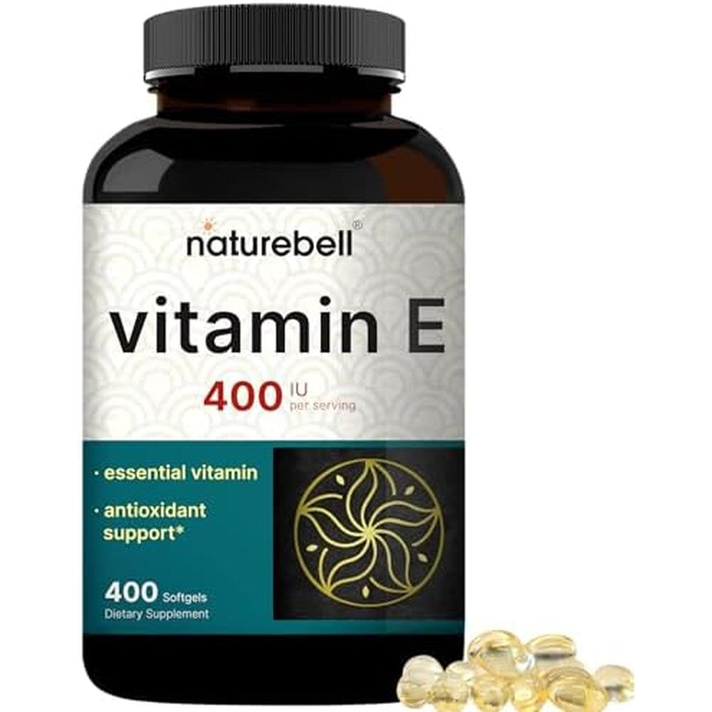 NatureBell Vitamin E Oil 400 IU softgels front bottle view showing premium antioxidant supplement