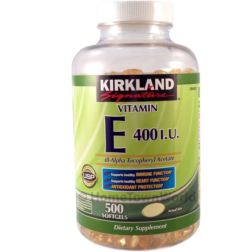Kirkland Signature Vitamin E 400 IU 500 Softgels bottle front view authentic USA import