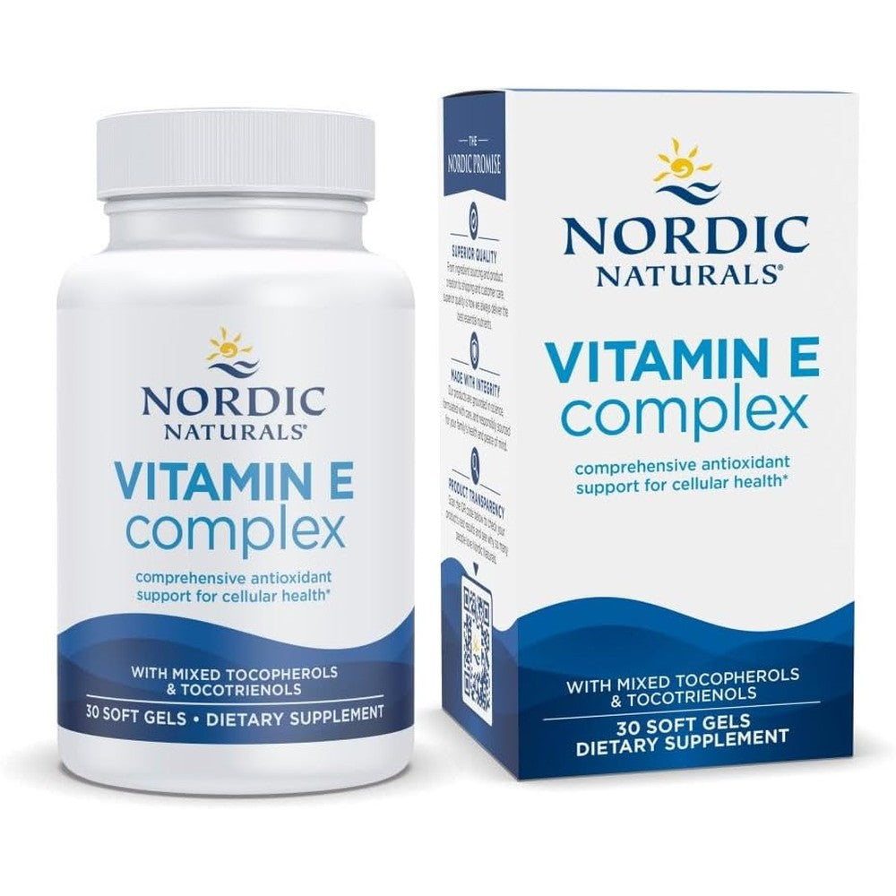 Nordic Naturals Vitamin E Complex 30 softgels front bottle view for antioxidant support