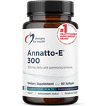 Designs For Health Annatto E 300 Mg front bottle view showcasing premium imported vitamin E softgels.