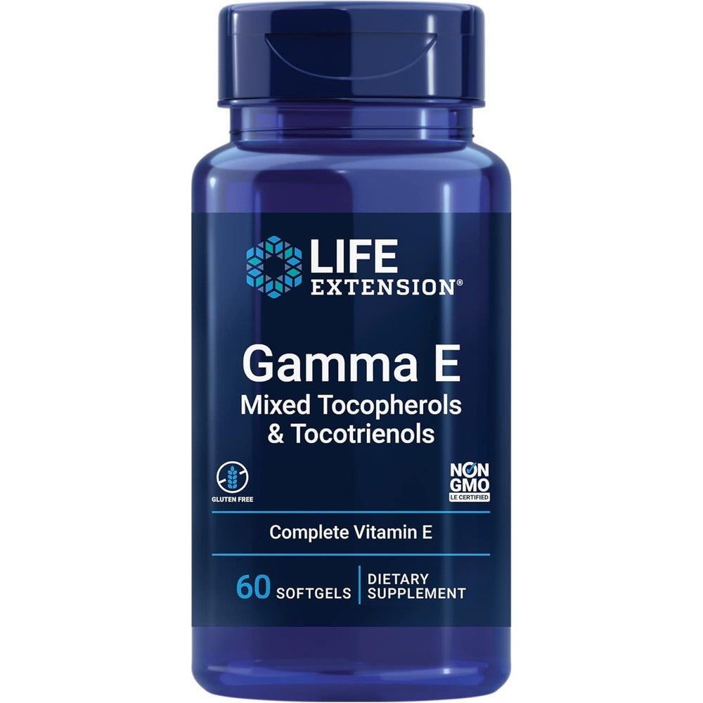 Life Extension Gamma E Mixed Tocopherols and Tocotrienols 60 softgels front bottle view