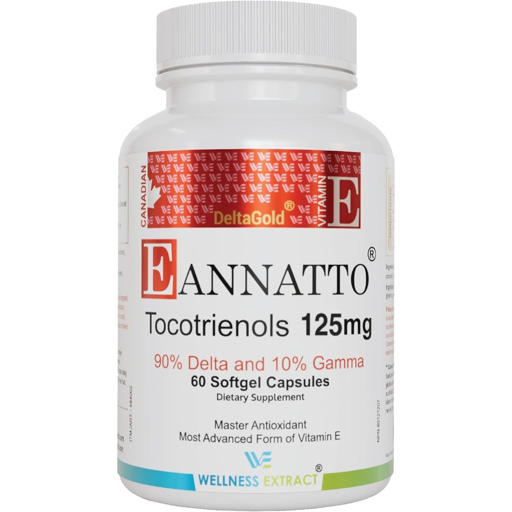 Wellness Extract Eannatto Tocotrienols 125 Milligrams 60 softgels front view bottle for premium antioxidant protection