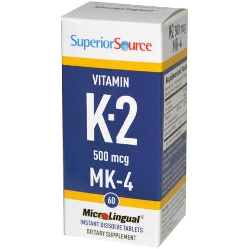Superior Source Vitamin K2 MK4 500 Mcg Sublingual Tablets front view for bone strength support