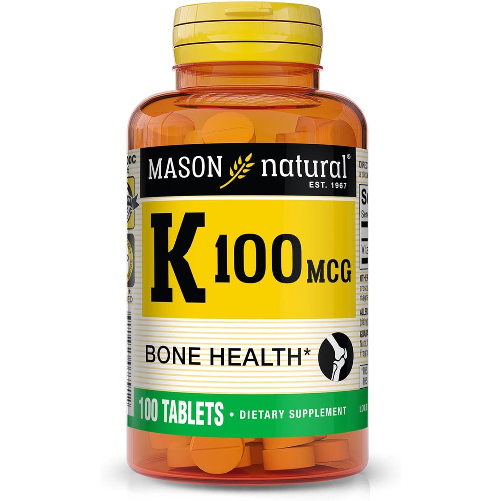 Mason Natural Vitamin K 100 Micrograms front view bottle of 100 tablets