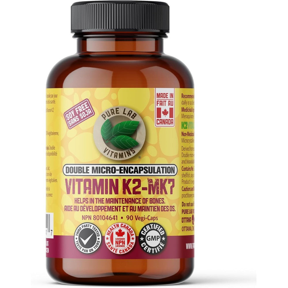 Pure Lab Vitamins Vitamin K2 MK7 90 vegetable capsules front view for bone health