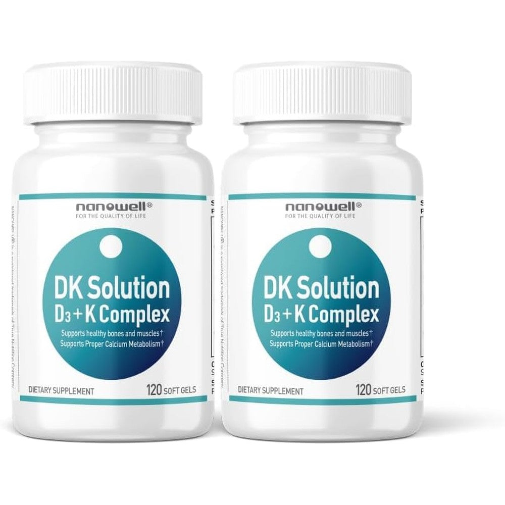 Nanowell Vitamin D3 2000 IU with K Complex 120 softgels front view bottle