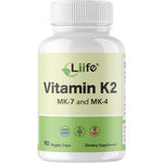 LIIFE Vitamin K2 600 Mcg 90 veggie capsules front bottle view