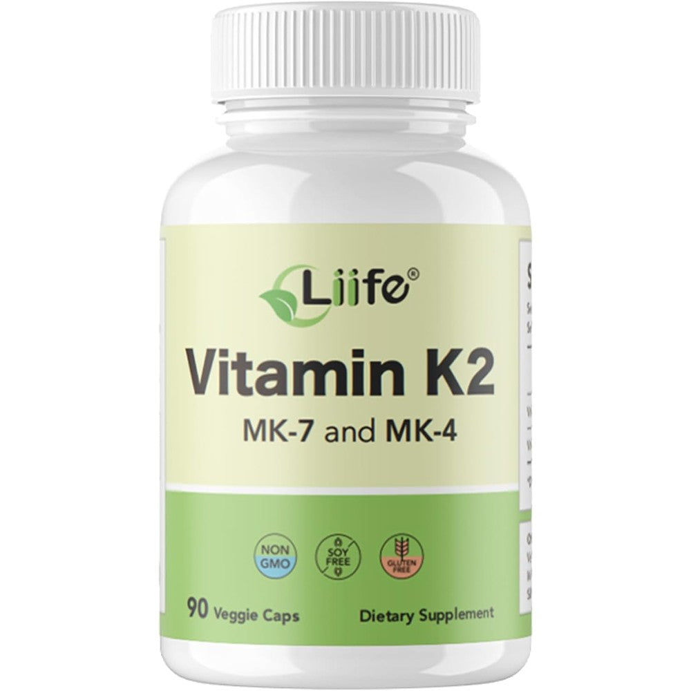 LIIFE Vitamin K2 600 Mcg 90 veggie capsules front bottle view