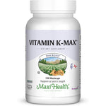Maxi Health Maxi Vitamin K Max 120 Capsules front view bottle for bone support