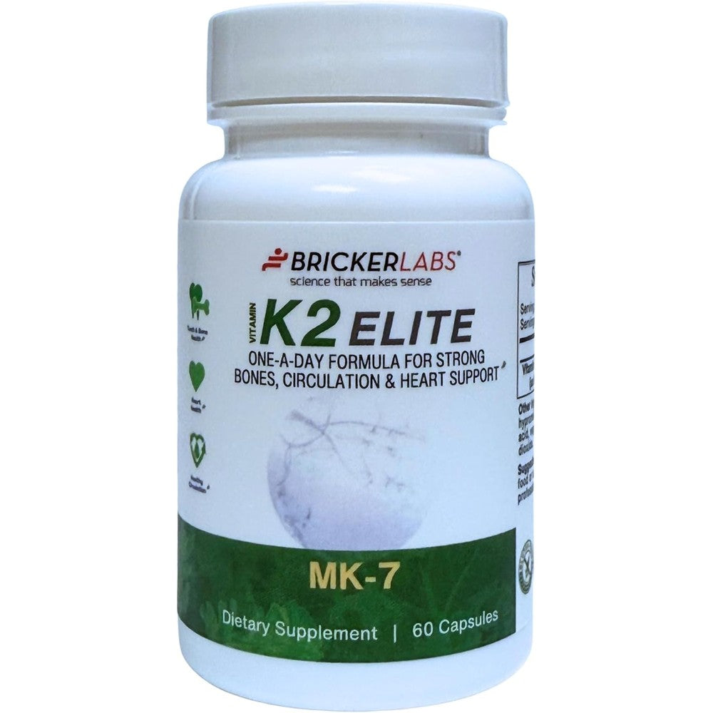 Bricker Labs K2 Elite Vitamin MK 7 60 capsules front view bottle packaging