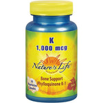 Nature's Life Vitamin K1 1000 mcg 50 vegetarian capsules front bottle view for bone health