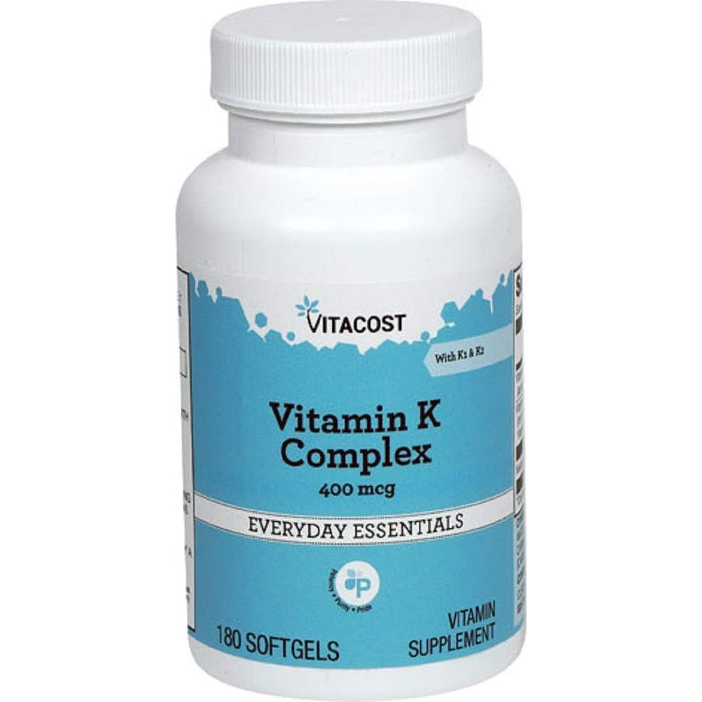 Vitacost Vitamin K Complex 400 mcg 180 softgels front bottle view for bone health support