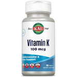 KAL Vitamin K1 100 mcg 100 vegetarian tablets front view bottle for bone strength.