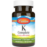 Carlson Lab K Complete Vitamin Complex 90 Softgels front bottle view showing essential ingredients.