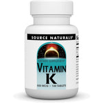 Source Naturals Vitamin K 100 Tablets front bottle view for bone health support