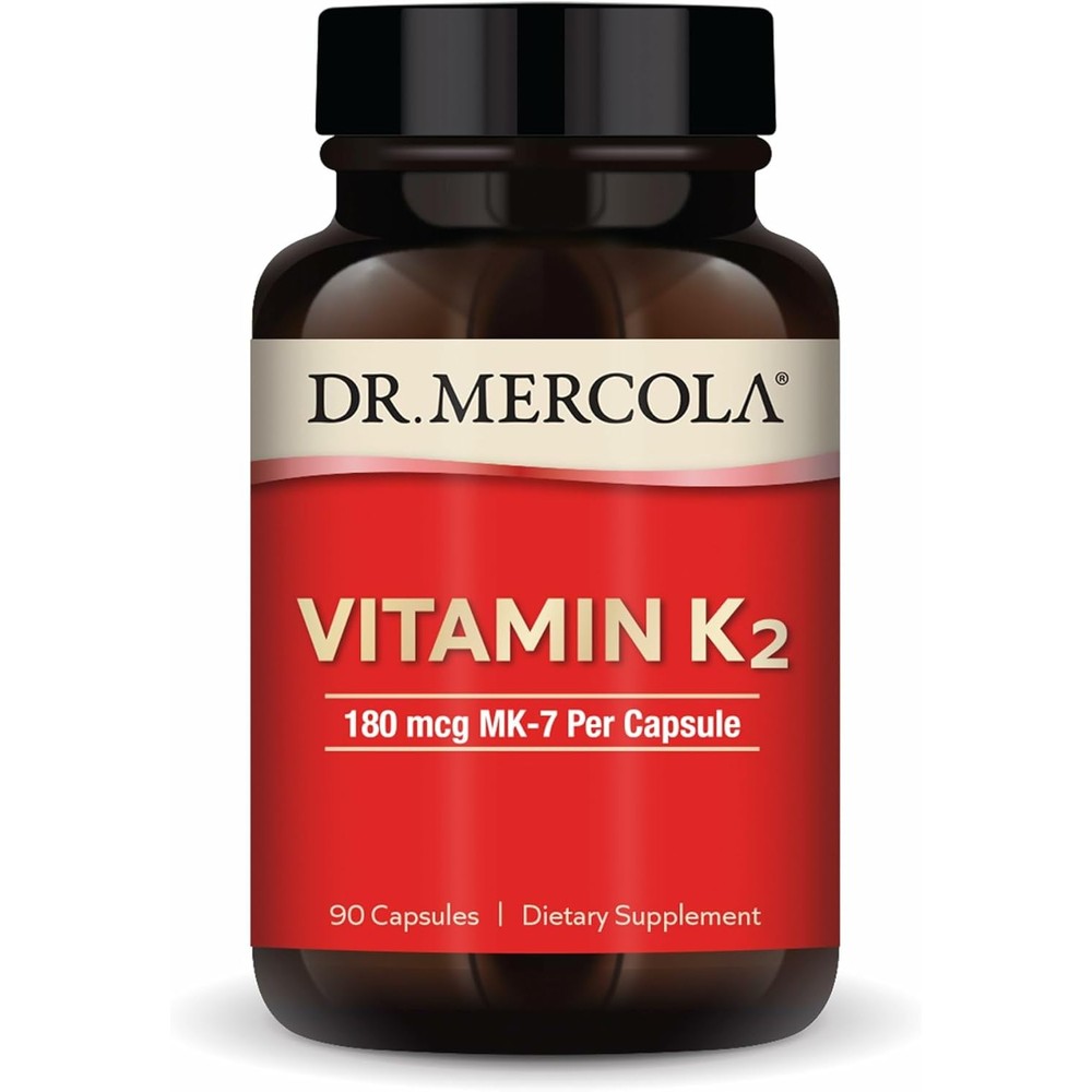 Dr. Mercola Vitamin K2 MK7 180 mcg 90 Capsules front view bottle for cardiovascular health