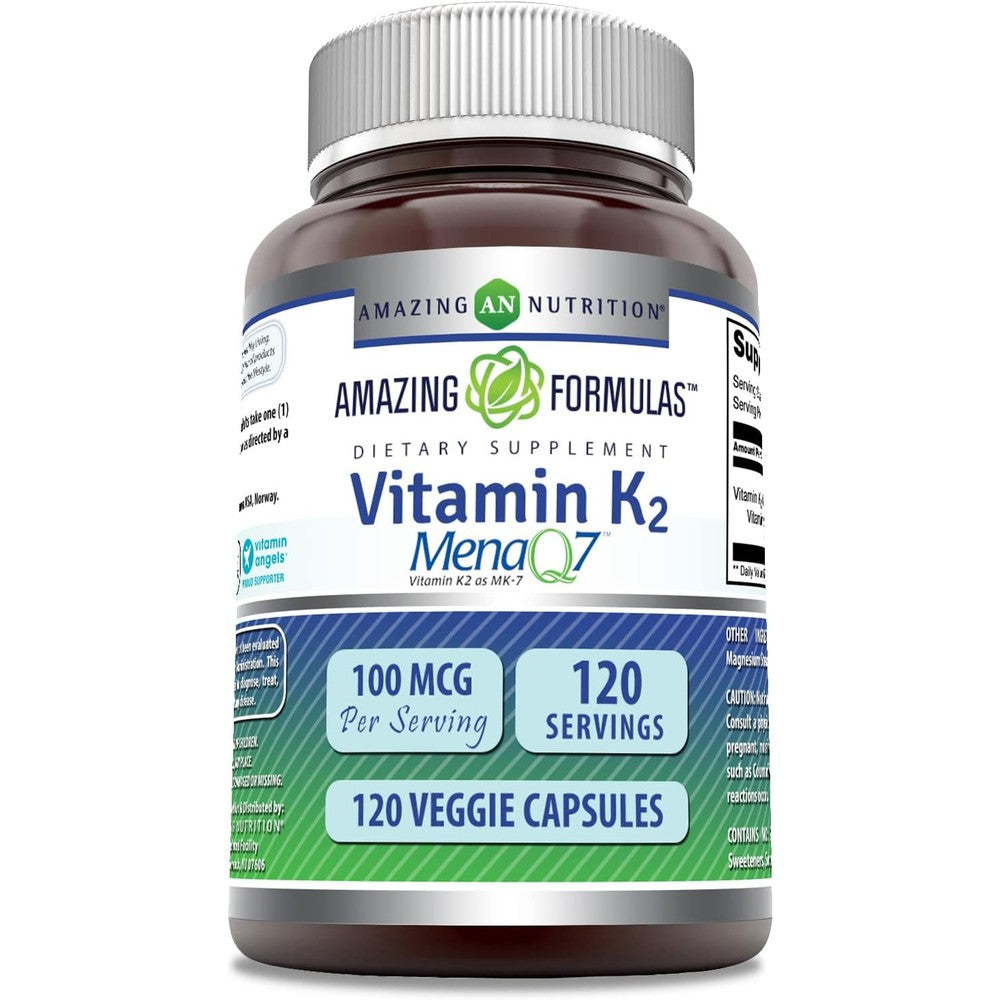 Amazing Nutrition Vitamin K2 MenaQ7 100 mcg front view bottle