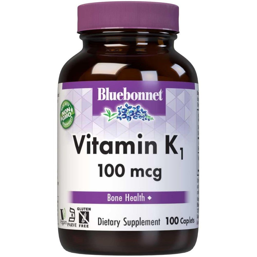 Bluebonnet Vitamin K1 100 mcg bone health supplement front view